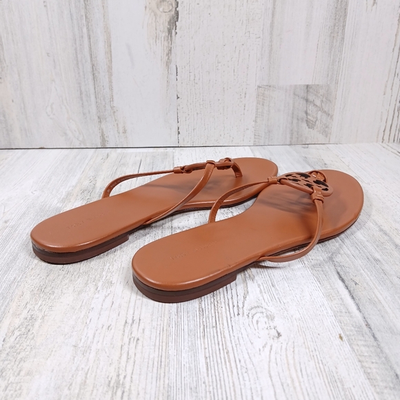 Tory Burch Miller Vintage Vachetta Leather Logo Thong Sandals #383 - Picture 6 of 10